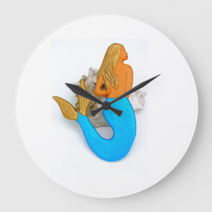 blue tail mermaid large clock