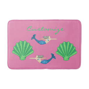 Blue-tail Mermaid Swimming Thunder_Cove Bath Mat
