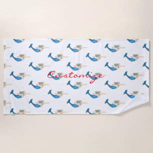Blue-tail Mermaid Swimming Thunder_Cove Beach Towel