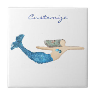 Blue-tail Mermaid Swimming Thunder_Cove Ceramic Tile