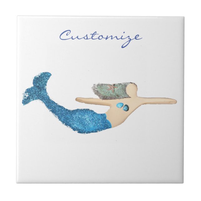 Blue-tail Mermaid Swimming Thunder_Cove Ceramic Tile (Front)