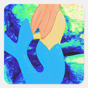 blue-tailed mermaid design square sticker