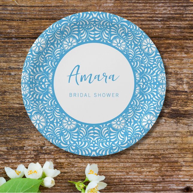 BLUE TALAVERA BRIDAL SHOWER PAPER PLATE (Creator Uploaded)
