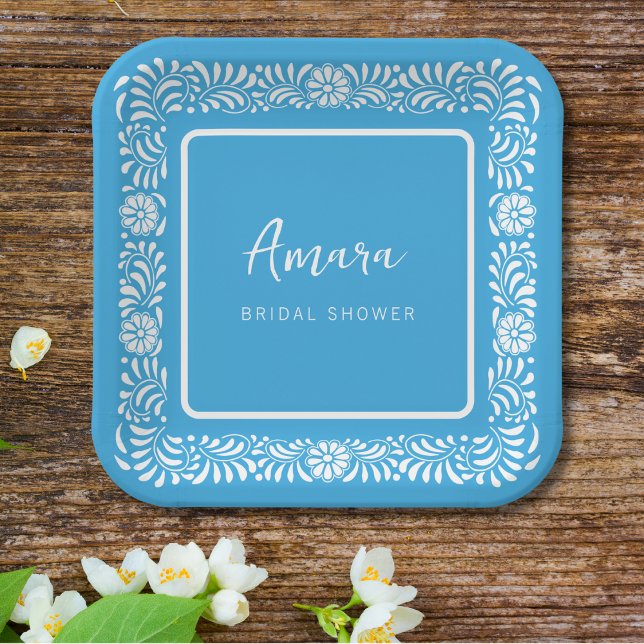 BLUE TALAVERA BRIDAL SHOWER PAPER PLATE (Creator Uploaded)