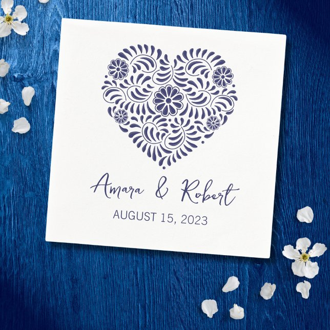Blue Talavera heart Napkin (Creator Uploaded)