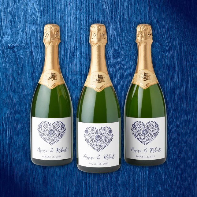 Blue Talavera heart Sparkling Wine Label (Creator Uploaded)