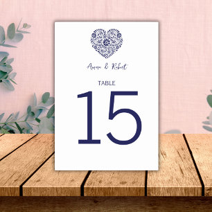 Blue Talavera Heart Table Number