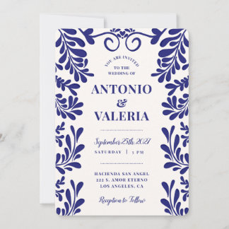 Blue Talavera Mexican Hacienda Wedding Invitation