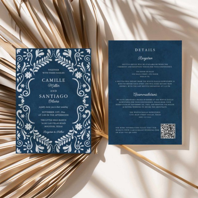 Blue Talavera Mexican QR Code Wedding Invitation (Blue Talavera Mexican QR Code Wedding Invitation)