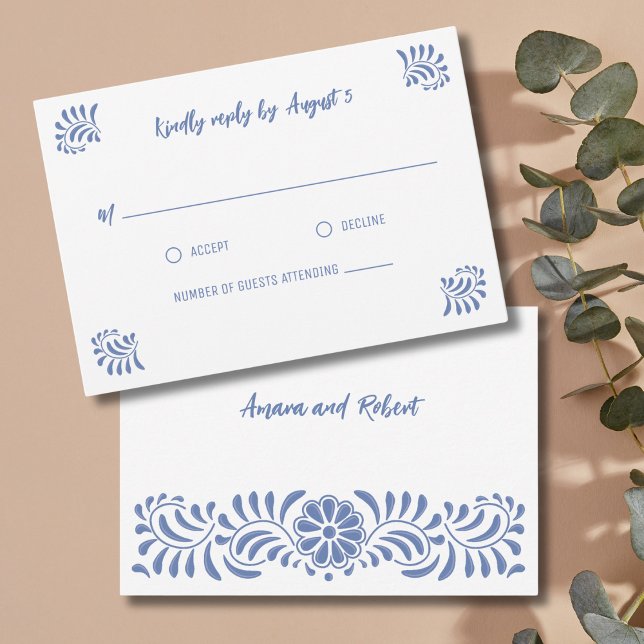 BLUE TALAVERA MEXICAN RSVP CARD (Creator Uploaded)