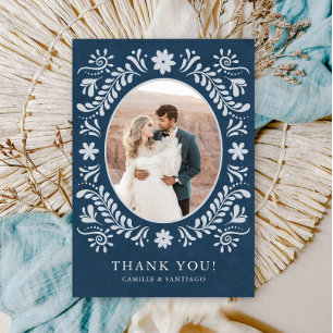 Blue Talavera Mexican Theme Photo Thank you Card