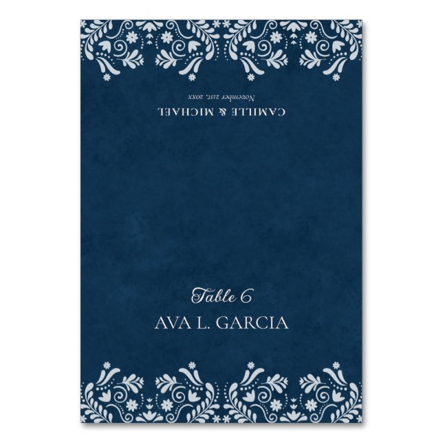 Blue Talavera Mexican Theme Wedding Place Cards (Front)