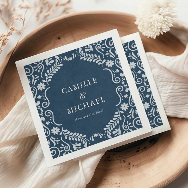 Blue Talavera Mexican Wedding Paper Napkin (Blue Talavera Wedding Paper Napkins)