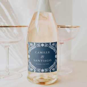 Blue Talavera Mexican Wedding Sparkling Wine Label