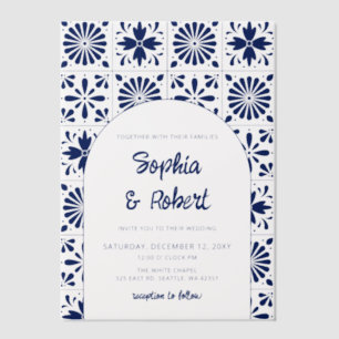 Blue Talavera Mexican Wedding Vellum Invitations