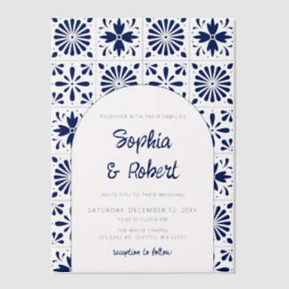 Blue Talavera Mexican Wedding Vellum Invitations