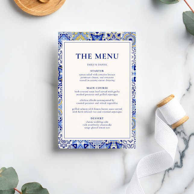 Blue Talavera Spanish Mexican Wedding Menu (Creator Uploaded)
