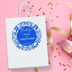 Blue Talavera Spanish tiles wedding favour Classic Round Sticker