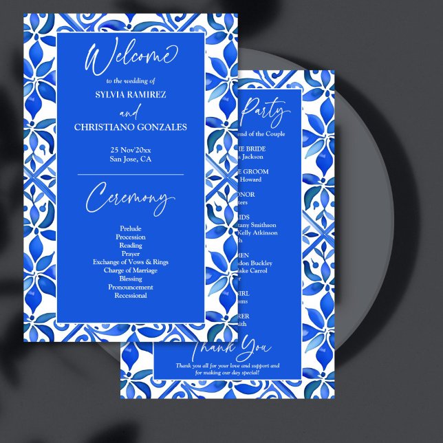 Blue Talavera Spanish tiles wedding program (Blue Talavera Spanish tiles vintage Mexican wedding program personalized wedding stationery )