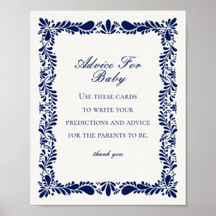 Blue Talavera Tile Advice for Baby Shower Game Poster