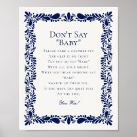 Blue Talavera Tile Dont Say Baby Shower Game