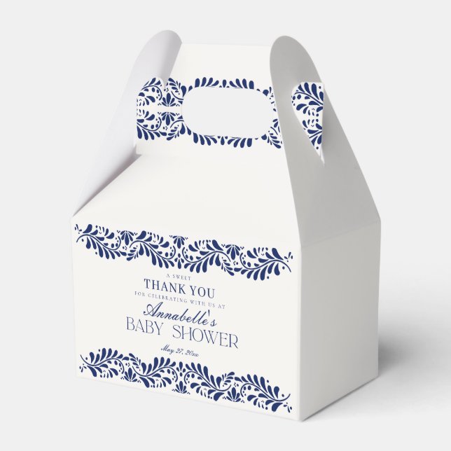 Blue Talavera Tile Fiesta Baby Shower Dessert Favour Box (Front Side)