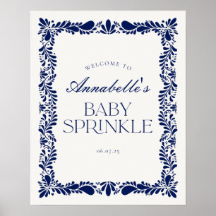 Blue Talavera Tile Fiesta Baby Sprinkle Welcome Poster