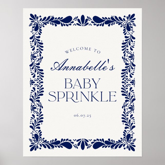 Blue Talavera Tile Fiesta Baby Sprinkle Welcome Poster (Front)