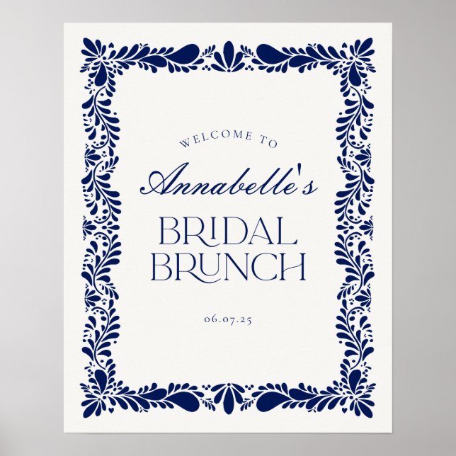 Blue Talavera Tile Fiesta Bridal Brunch Welcome Poster (Front)