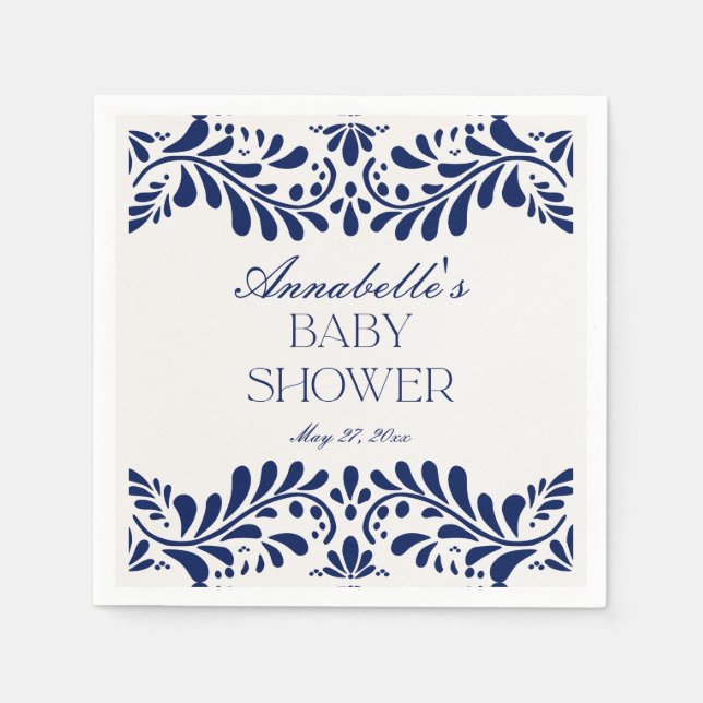 Blue Talavera Tile Spanish Fiesta Baby Shower Napkin (Front)