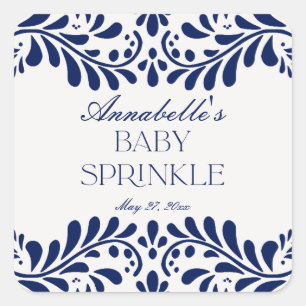 Blue Talavera Tile Spanish Fiesta Baby Sprinkle Square Sticker