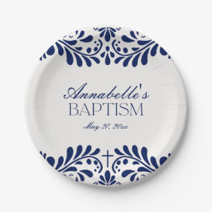 Blue Talavera Tile Spanish Fiesta Baptism Paper Plate
