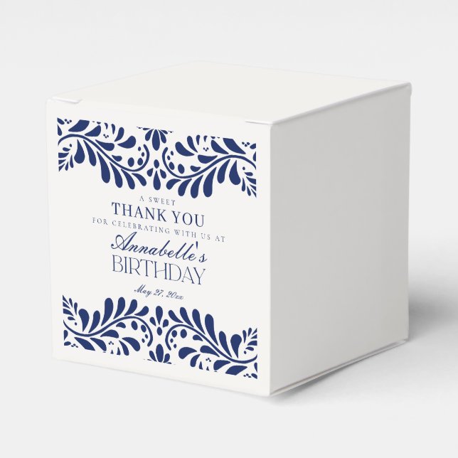 Blue Talavera Tile Spanish Fiesta Birthday Favour Box (Front Side)