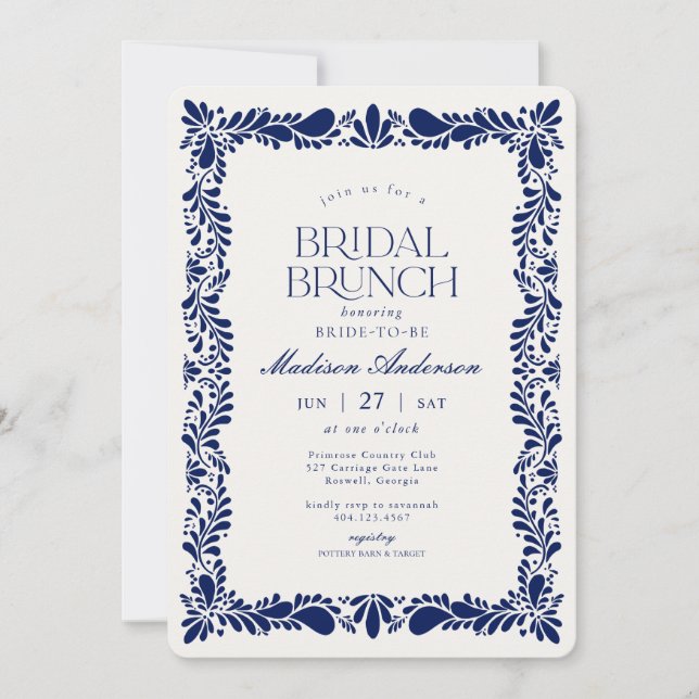 Blue Talavera Tile Spanish Fiesta Bridal Brunch Invitation (Front)