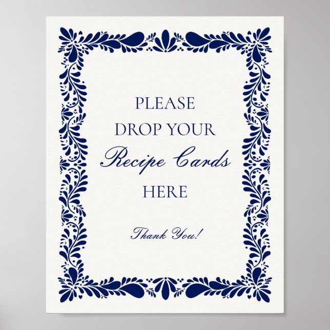 Blue Talavera Tile Spanish Share a Recipe Bridal Poster (Front)