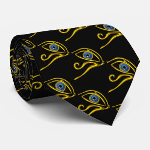BLUE TALISMAN,GOLD HORUS EYE Black Egytian Pattern Tie