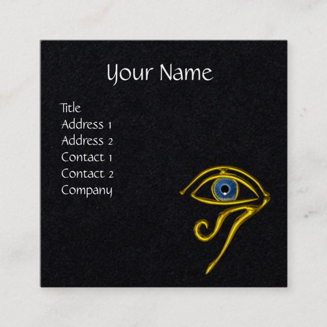 BLUE TALISMAN HORUS EYE Divinity Black Paper Square Business Card (Front)
