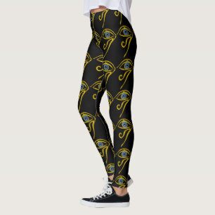 BLUE TALISMAN,HORUS EYE Gold Black Pattern Leggings