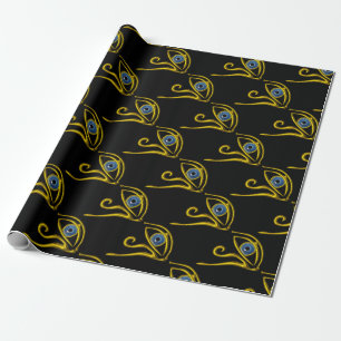 BLUE TALISMAN/ HORUS EYE Gold Black Pattern Wrapping Paper