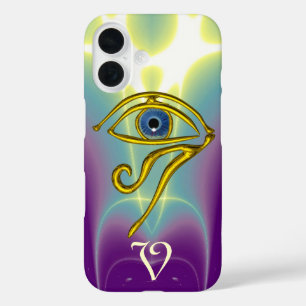 BLUE TALISMAN MONOGRAM  Teal, Purple White iPhone 16 Case