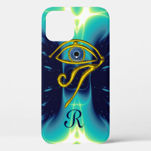 BLUE TALISMAN MONOGRAM Teal, Turquoise White iPhone 12 Case
