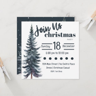 Blue Tall Holiday Pine Tree for Christmas Invitation
