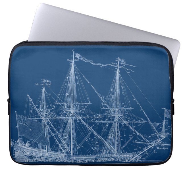 Blue Tall Sailing Ship Blueprint Sleeve (Front)