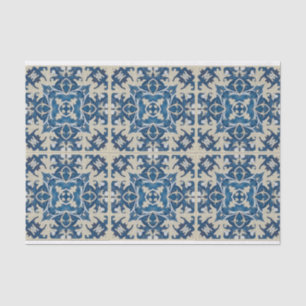 Blue tan 6 by 6 tile design decoupage tissue paper
