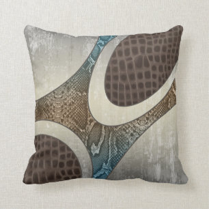 Blue&Tan Abstract Snakeskin & Croc Cushion