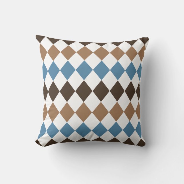Blue, Tan, and Brown Diamond Harlequin Cushion (Front)