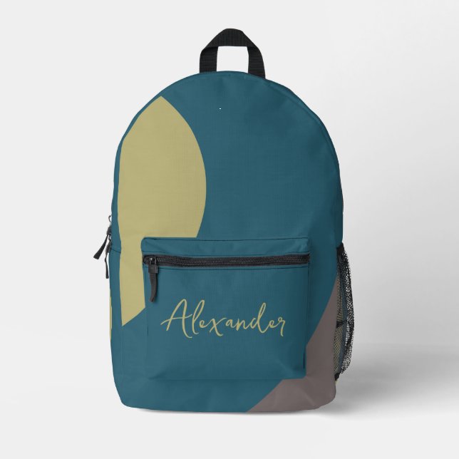Blue Tan and Grey Swirls Printed Backpack (Front)