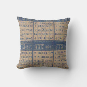 Blue/Tan Antique Vintage Bingo Cards Cushion