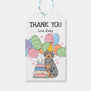 Blue Tan Aussiedoodle Birthday Party Favour Tags