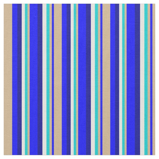 Blue, Tan, Dark Turquoise, Light Yellow, Dark Blue Fabric (Close Up)